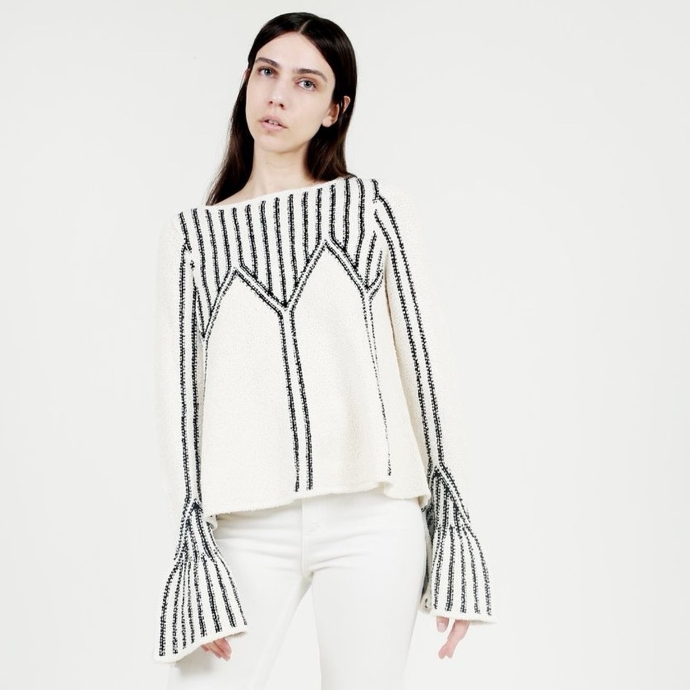 Ulla Johnson Beatriz Pullover Cream and Black Patterned Sweater L Large 6 8